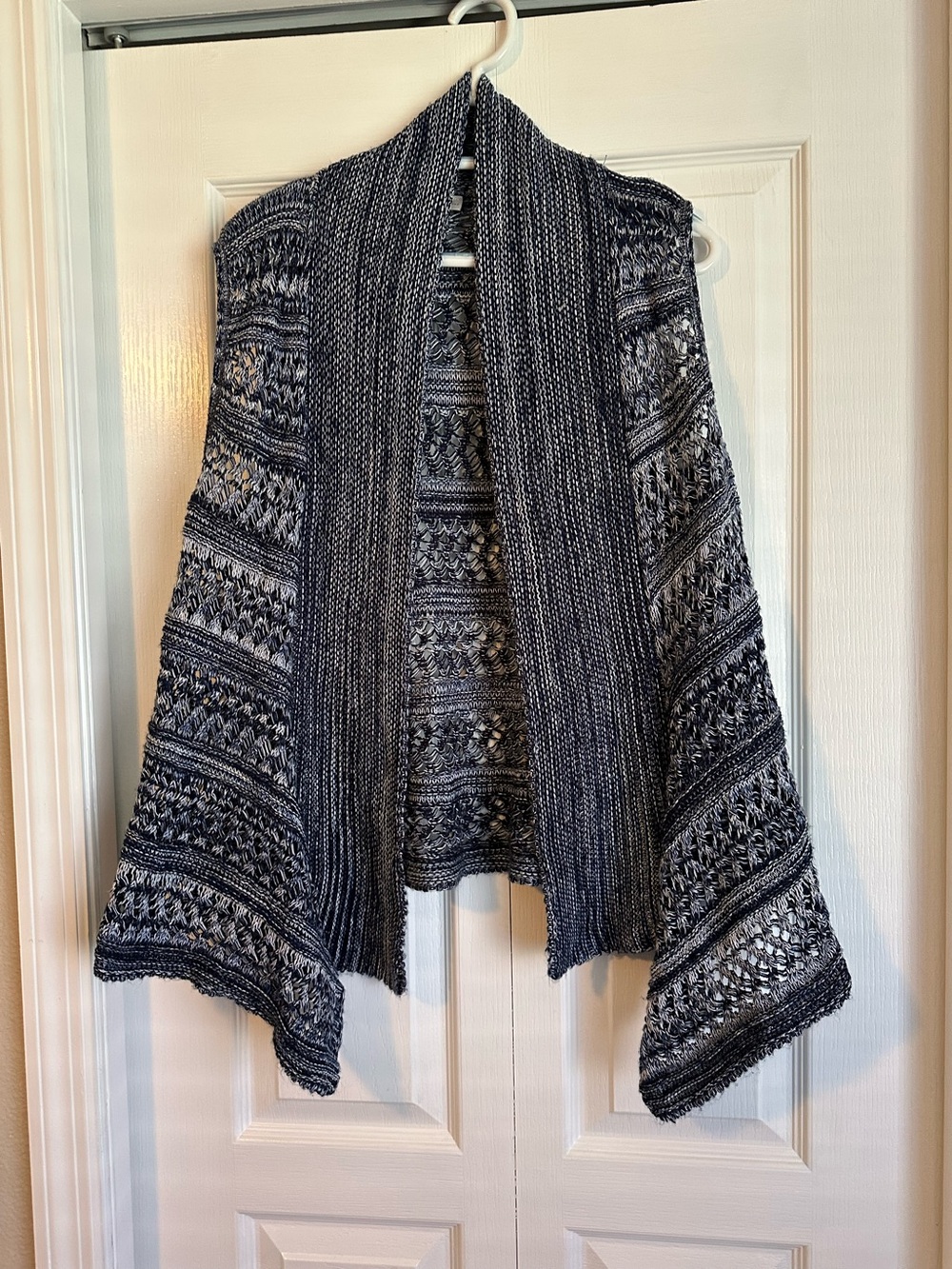 Open-Front Textured Knit Sweater Vest - Dark Blue